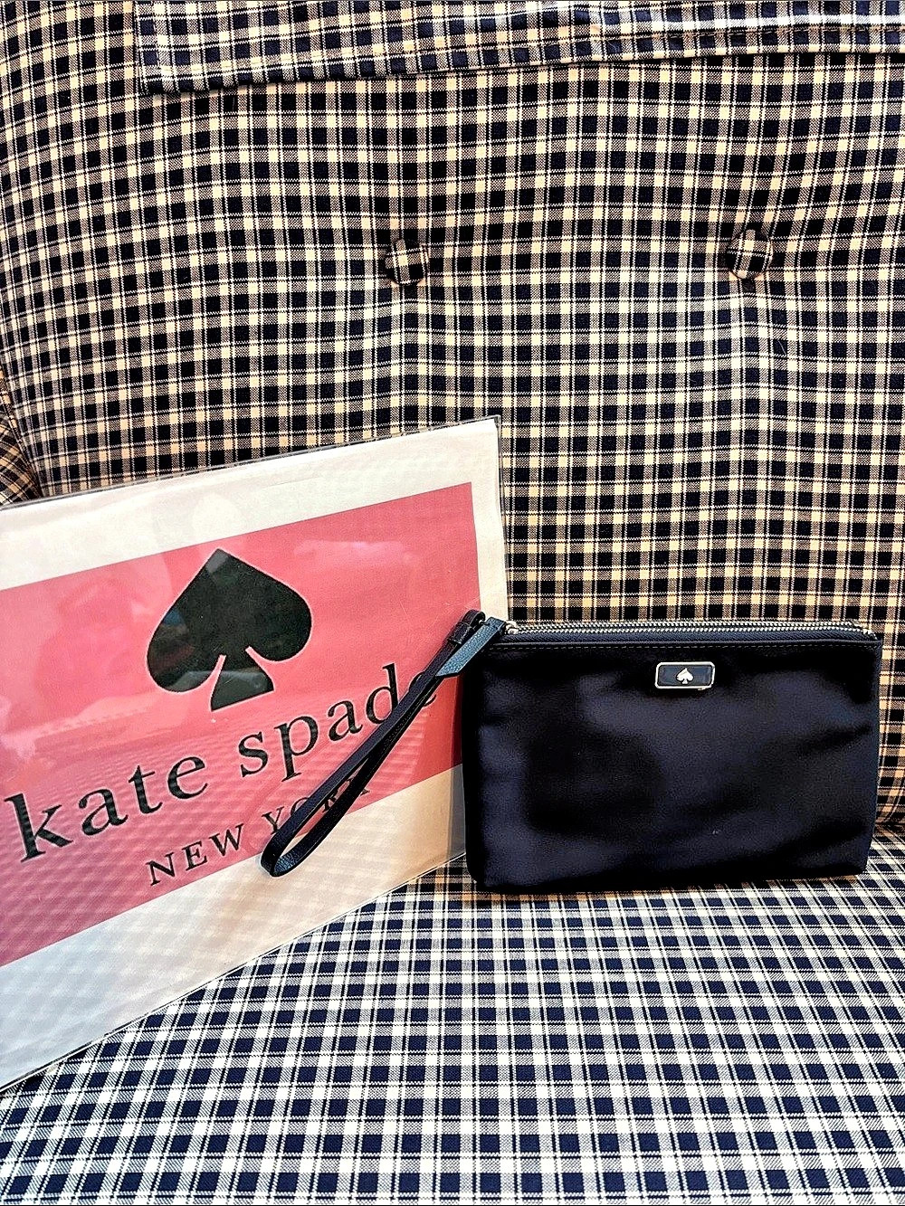 kate spade new york dark blue, double zip Wristlet Clutch
